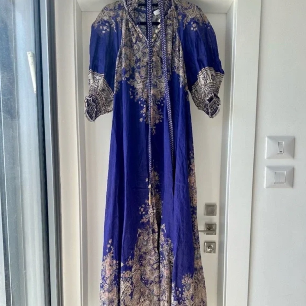 Zimmermann Anneke swing Royal Blue and Cream Floral Maxi Dress
